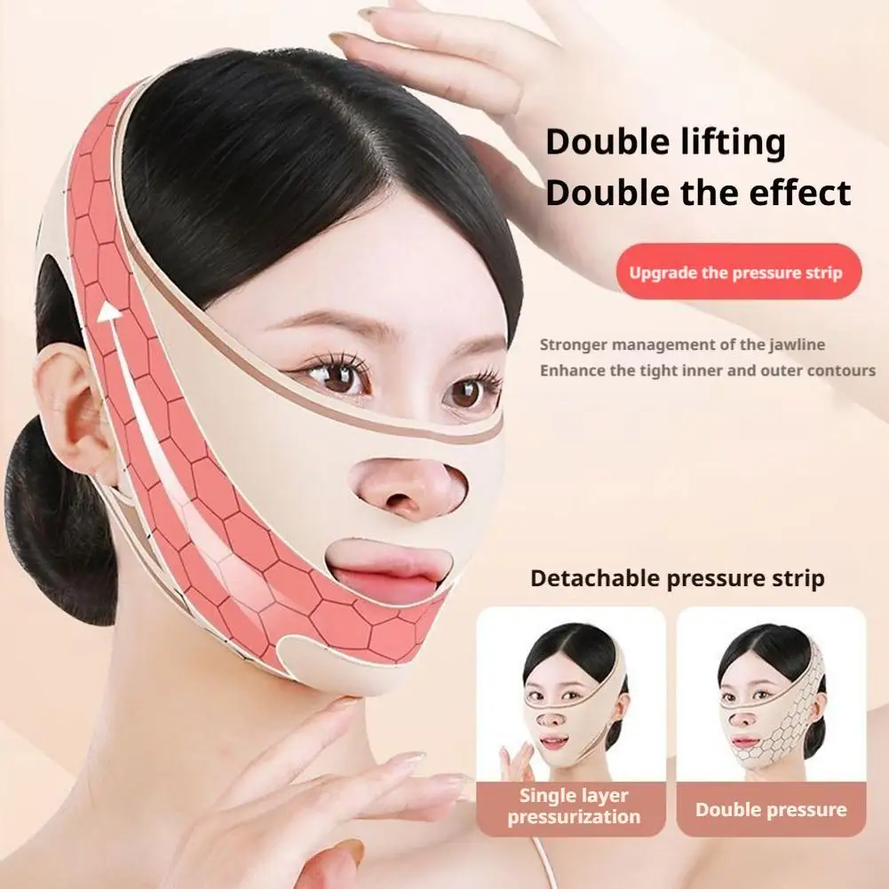 睡眠用チンストラップのアップグレード、二重あご軽減、Vラインリフティングマスクフェイススリミングストラップ、通気性のある顎ラインエクササイザー
