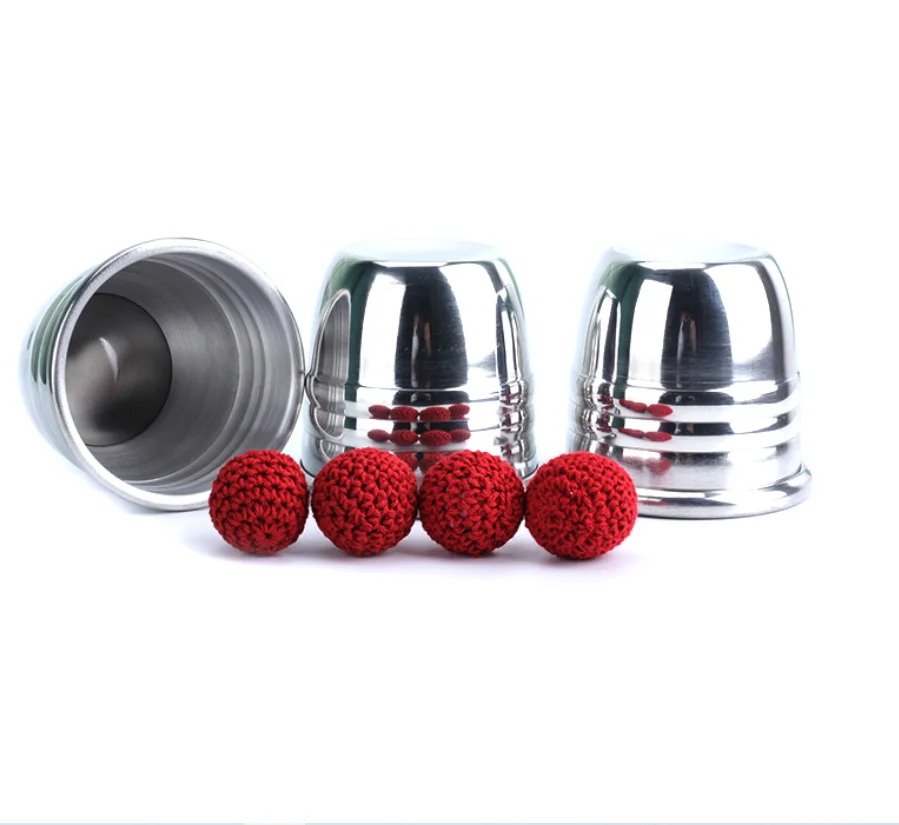 Super Professional Aluminum Three Cups and Balls With Cup (Large), Gimmick Props,Magic Tricks Magician Close Up Illusion