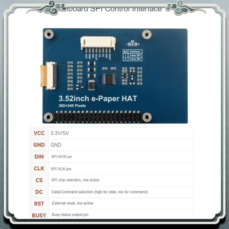 Premium 3.52Inch E-Paper HAT, 360 X 240, SPI Interface Ideal For Price Tags, Shelf Labels, Iindustrial Instruments