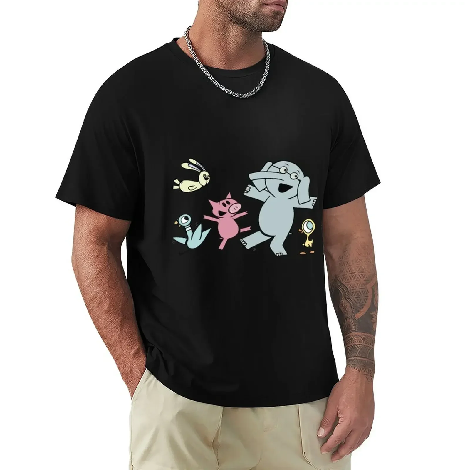 Mens Graphic T-shirts Pack Oversized Harajuku Elephant and Piggie Dancing with Friends T-Shirt Aesthetic Clothing Cute Clothes