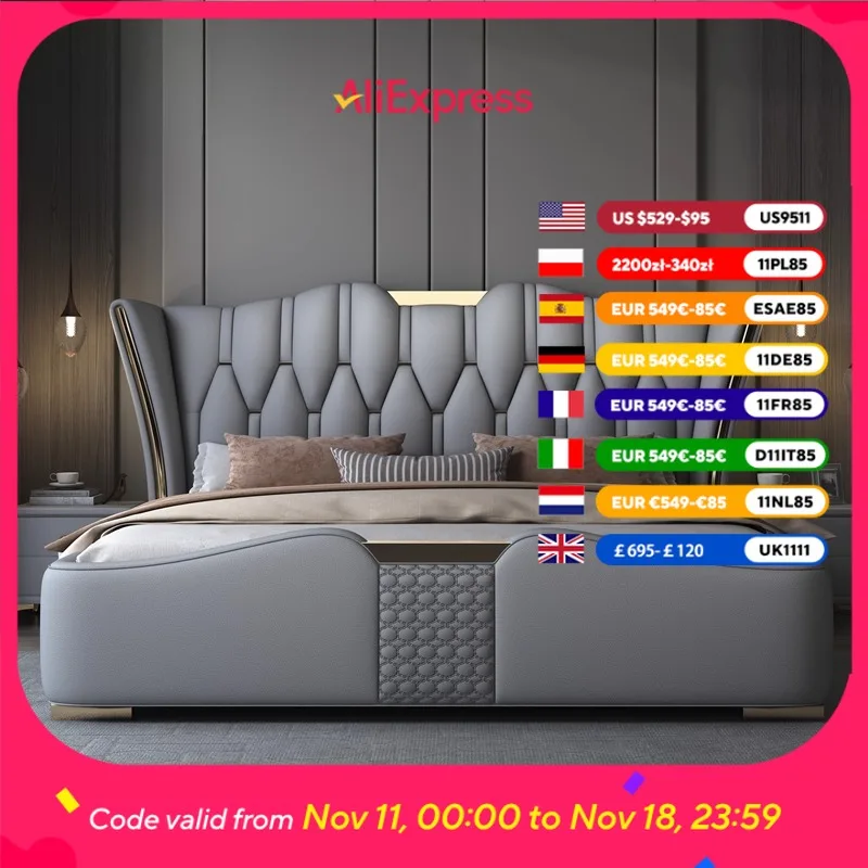 

Leather Simple Double Bed Sheets Base Storage High Cheap Luxury Double Bed Mattress Modern Cama Matrimonial Bedroom Furniture