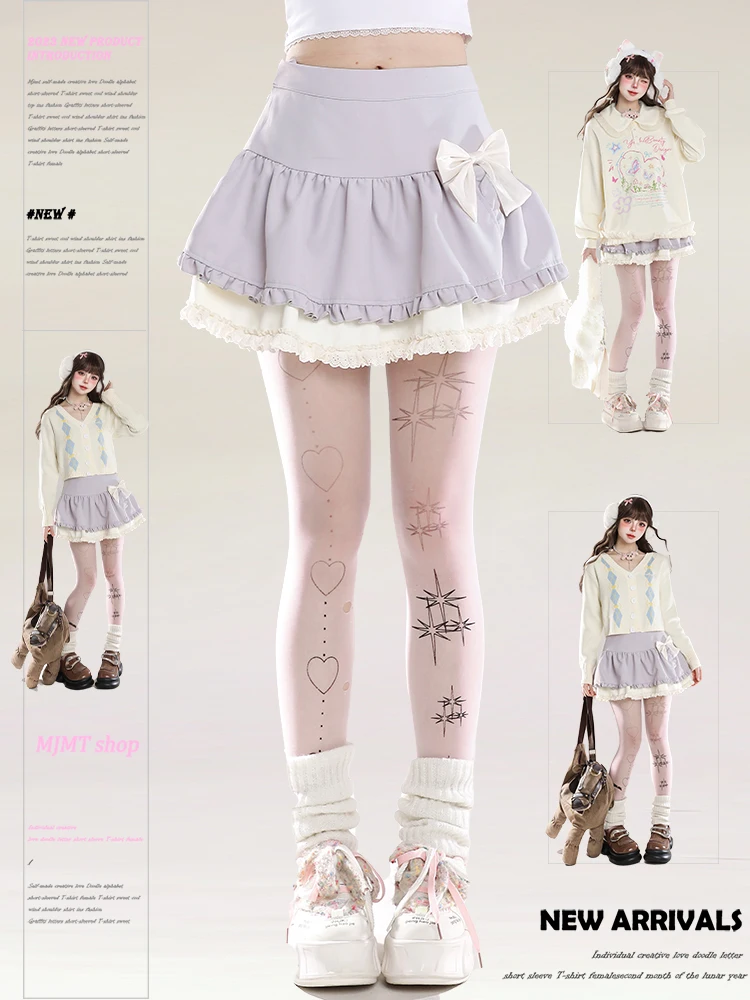 Chic A-Line  Skirt with 3D  Knot Color Block High Waist Pleated Short Skirt for Women Autumn Winter New Style