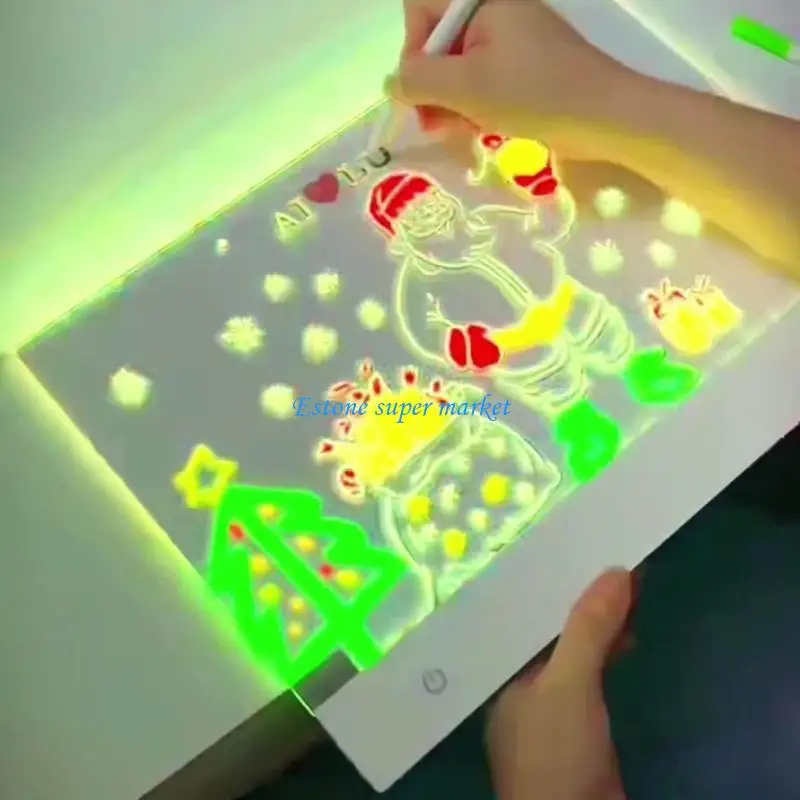 Planche à dessin Rechargeable pour enfants, grand écran 13.7 pieds, 7 colorants, luminosité Modifiable, tapis dessin LED,