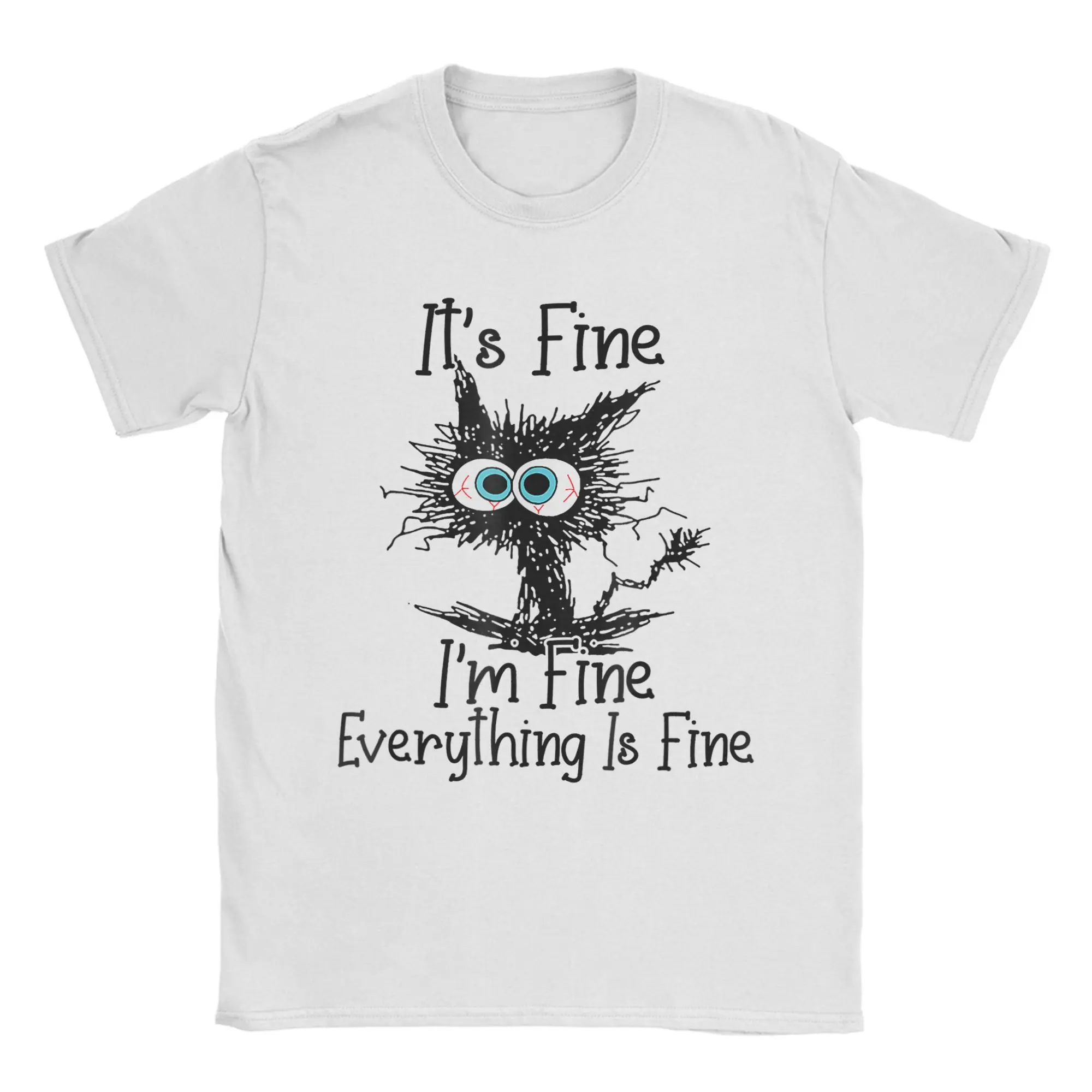 T Shirt Funny Cat Lover It's Fine I'm Fine Everything is Fine 100 Cotton T Shirts Tshirt for Couple Summer Y2K Short Sleeve Tees