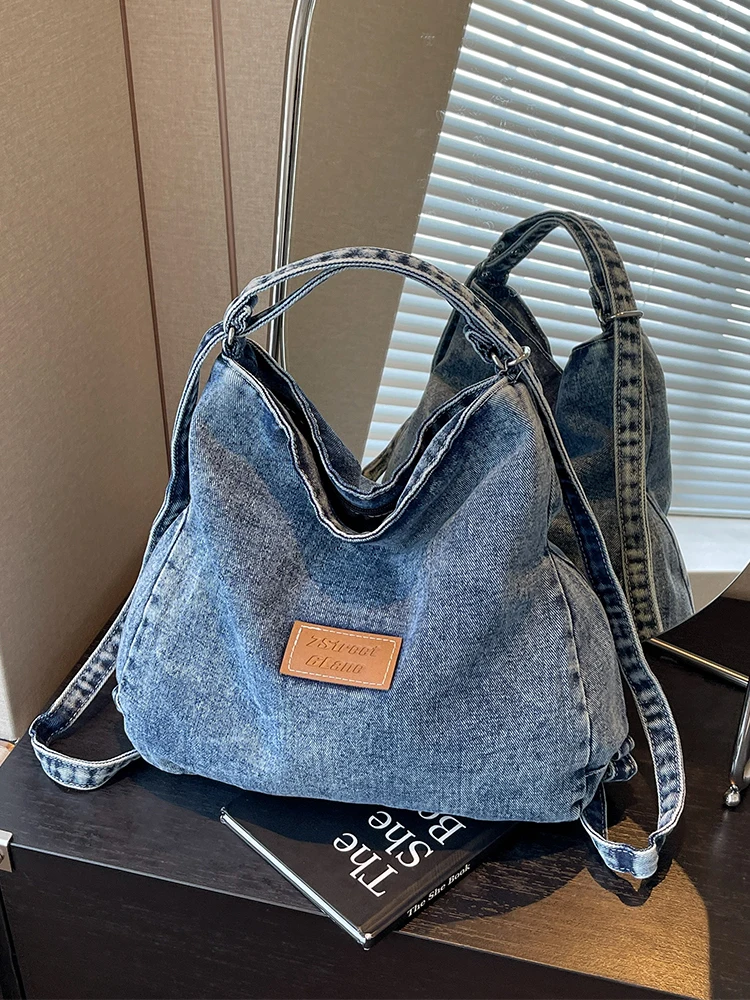 Denim Large Shoudler Crossbody Bag for Women Casual Tote Handbag and Purses 2024 New Trendy Clutches Lady‘s Messenger Bag