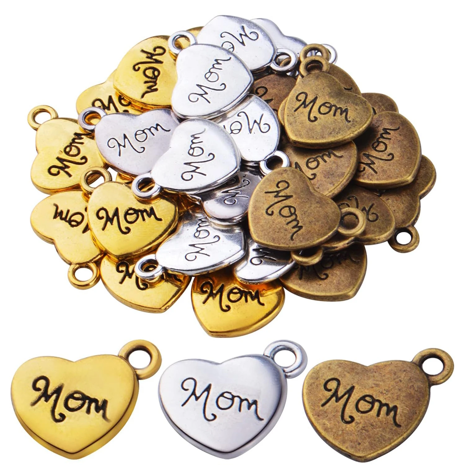 

30 штук подвесок-шармов в форме сердца для мам, из сплава, для рукоделия, для изготовления ожерелий, браслетов и ювелирных изделий своими руками