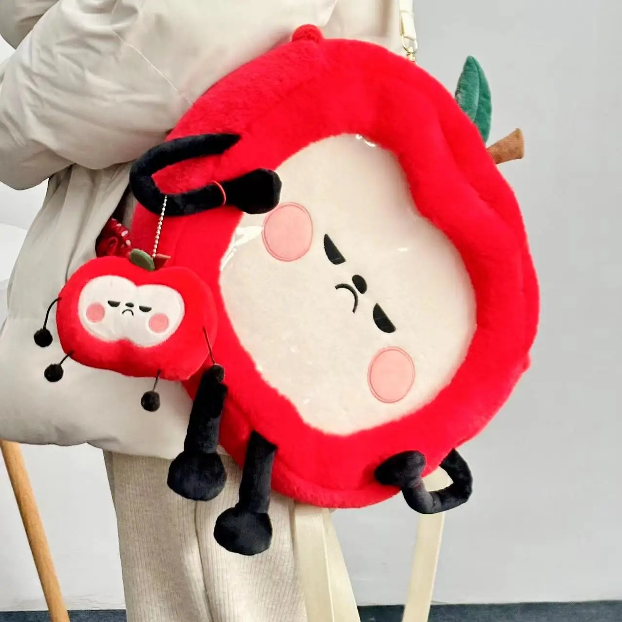 Rugzakset met pluche hangerpop, 45 cm fruitpijnzak, verstelbare riem, 10 cm knuffel voor fans