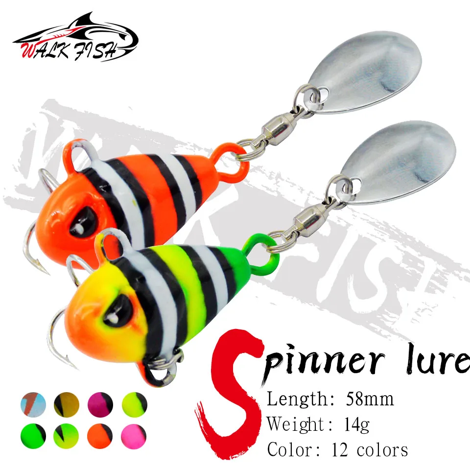 WALK FISH Tail Spinning 58mm 14g Balance Rotating Metal Jig VIB Vibration Bait Spinner Spoon New Fishing Tackle Sinking Lure