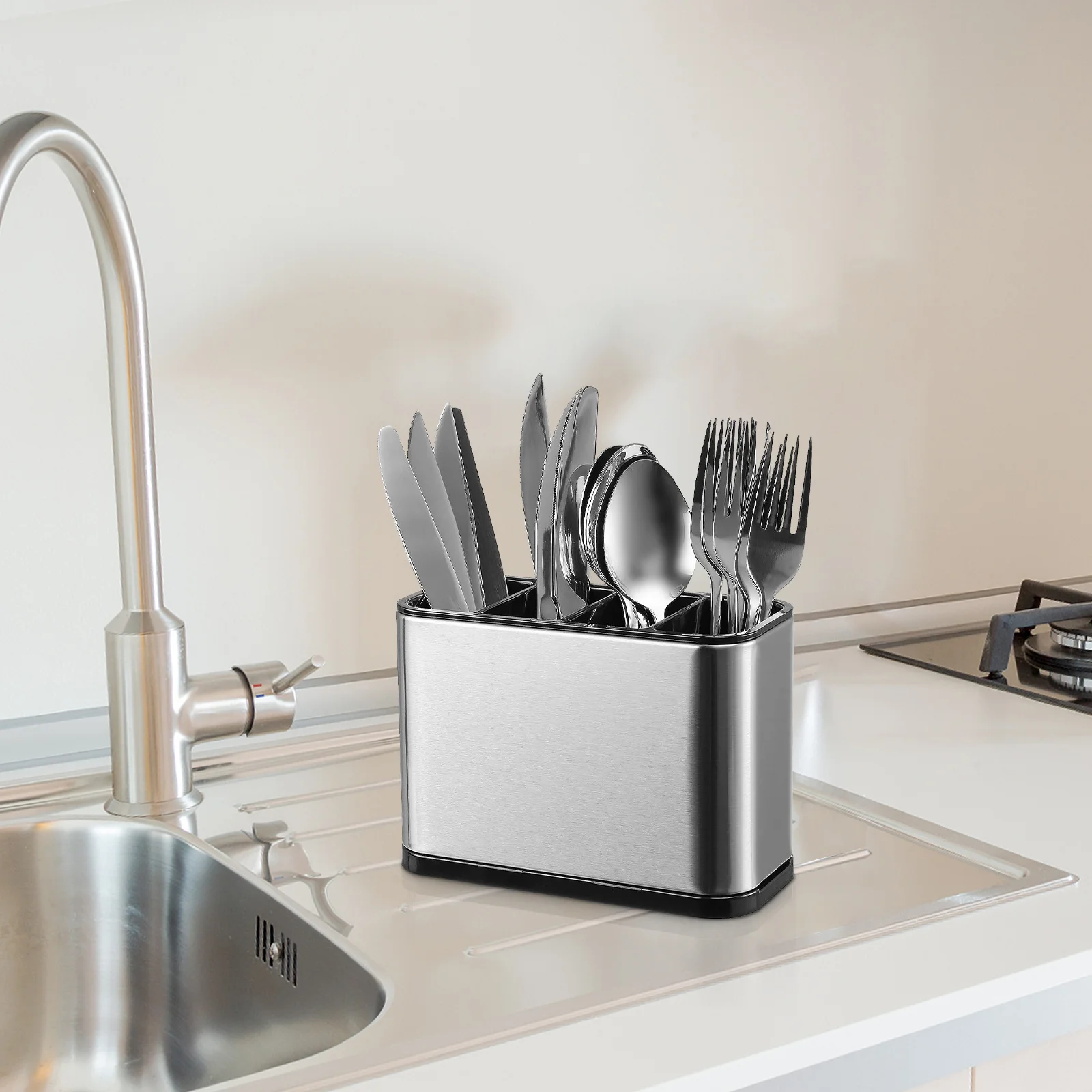 

Kitchen Utensil Holder Stainless Steel Chopstick Holder Cutlery Organizer Silverware Storage for Countertop Silverware Organizer