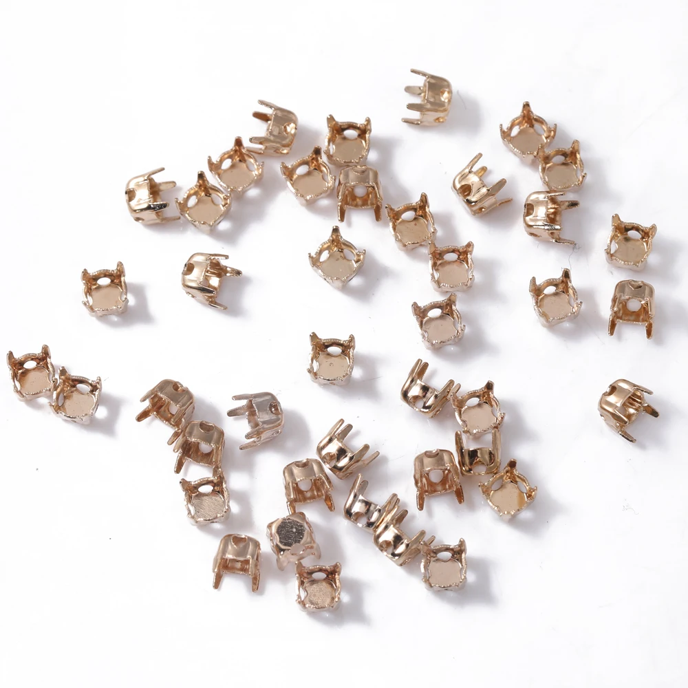 4mm Round Rhinestone Frames SS16 Golden Claws For Needlework Sewing Copper Material Sewing Claws Fancy Stones Base Container
