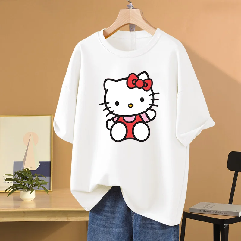 Kawaii Hello Kitty Leisure Cute Print T-shirt Sanrio Leisure Sports Street Couple Student T-shirt