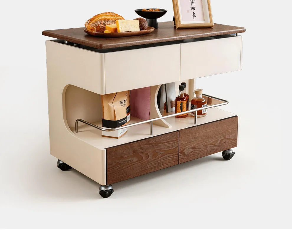 LMM antique style liftable folding coffee table small apartment mobile storage multi-functional solid wood edge table