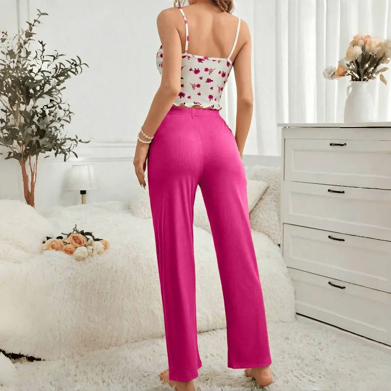 Women's Home Wear Summer Floral Suspender Trousers Casual Comfortable Pajamas Set Pijamas Women