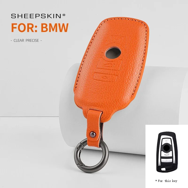 For BMW 3 Series 325li 5-Series X2 X3 X4 X5 X6 X7 2020-2023  GoatSkin Leather Car Remote Key Sheepskin Cover Case Shell Keychain