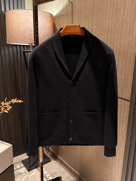 

Men's Casual Knitted Cardigan Sweater Double Collar Pure Color Spring Business Leisure Regular Fit Long Sleeve Soft Polyester