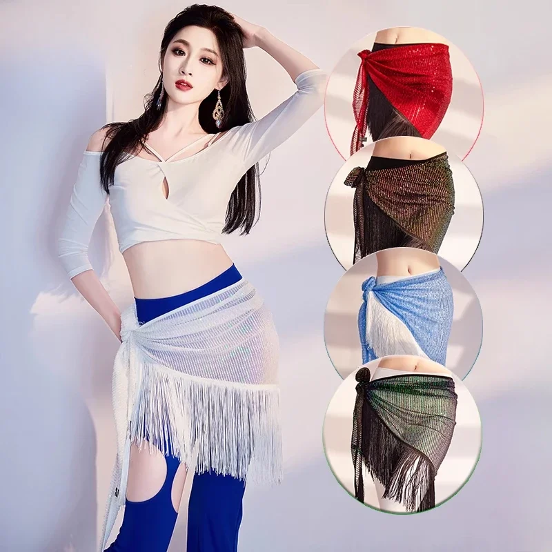 Corrente de cintura para dança do ventre, borla, lantejoulas, triângulo, cachecol de quadril, cinto de performance de palco, acessórios de dança oriental feminina