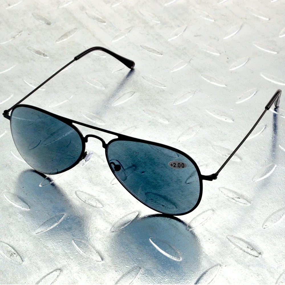 Alloy Exquisite Hinge Light Weight Sun Protection Black Lenses Pilot Full-rim Reading Sunglasses +0.75 To +4