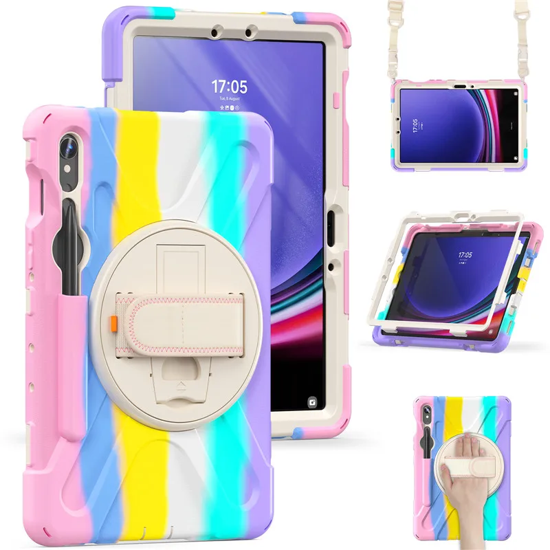 For Samsung Galaxy Tab S10 S9 FE Plus S8 Plus 12.4 S7 Plus FE 12.4 Case Shockproof Kids Stand Tablet Cover Shoulder Strap Funda