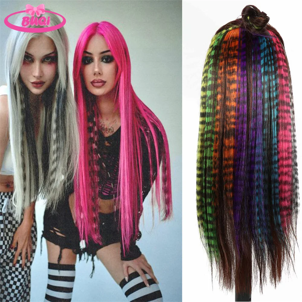 Straight Printed Color Clip In Hair Extension Leopard Print Clip Hair Extensions For Woman Hair Accessories