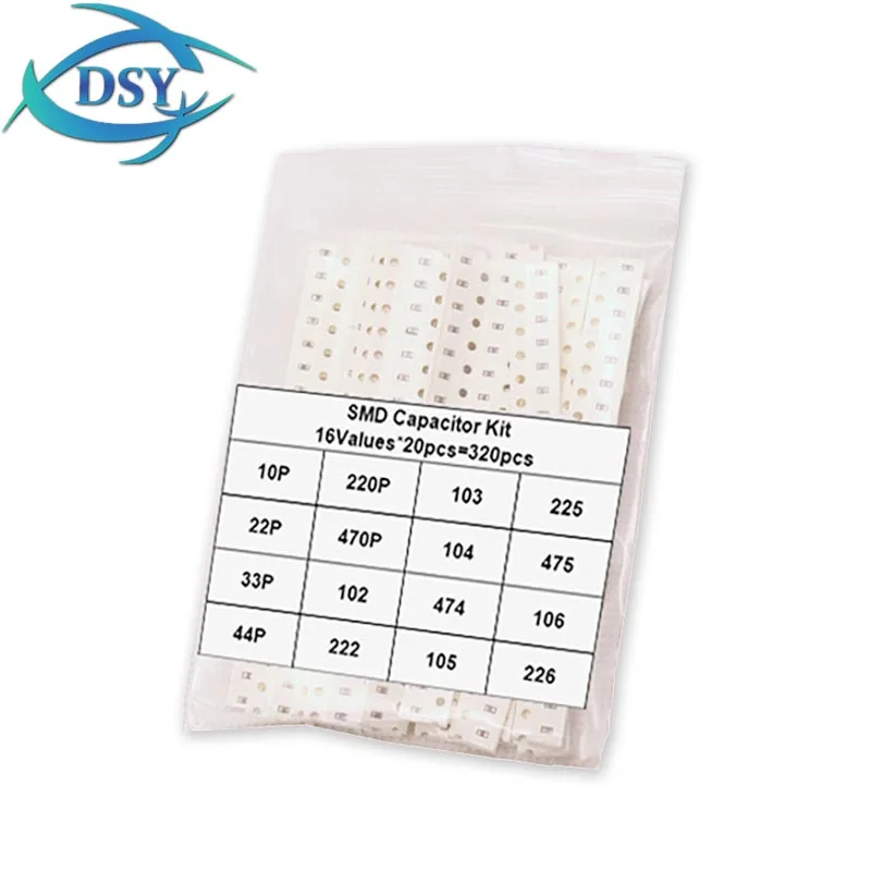 320PCS 720PCS 0603 0805 1206 1PF ~ 1UF SMD Capacitor Kit 10pF 220pF 330pF 10nF 220nF 330nF Assorted KIT