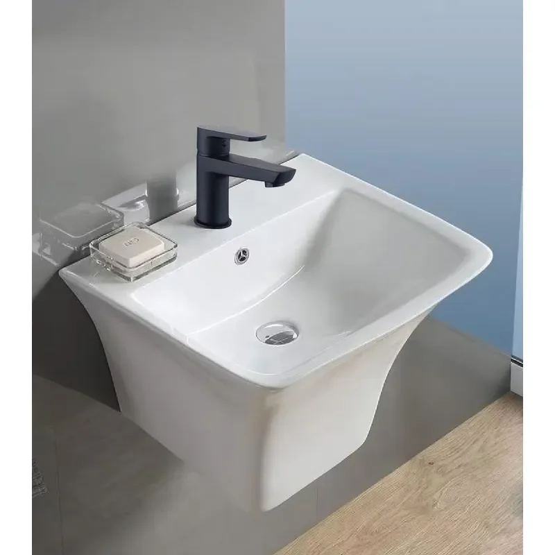 Modern White Ceramic Wall Mounted Washbasin Rectangular Design With Drain For Bathroom Sink Hygienic Use