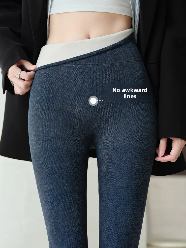 

Women's High-Waist Yoga Pants Faux Denim Skin-Friendly Elastic Tight Fit Long Pants Autumn New Arrival Casual Wear