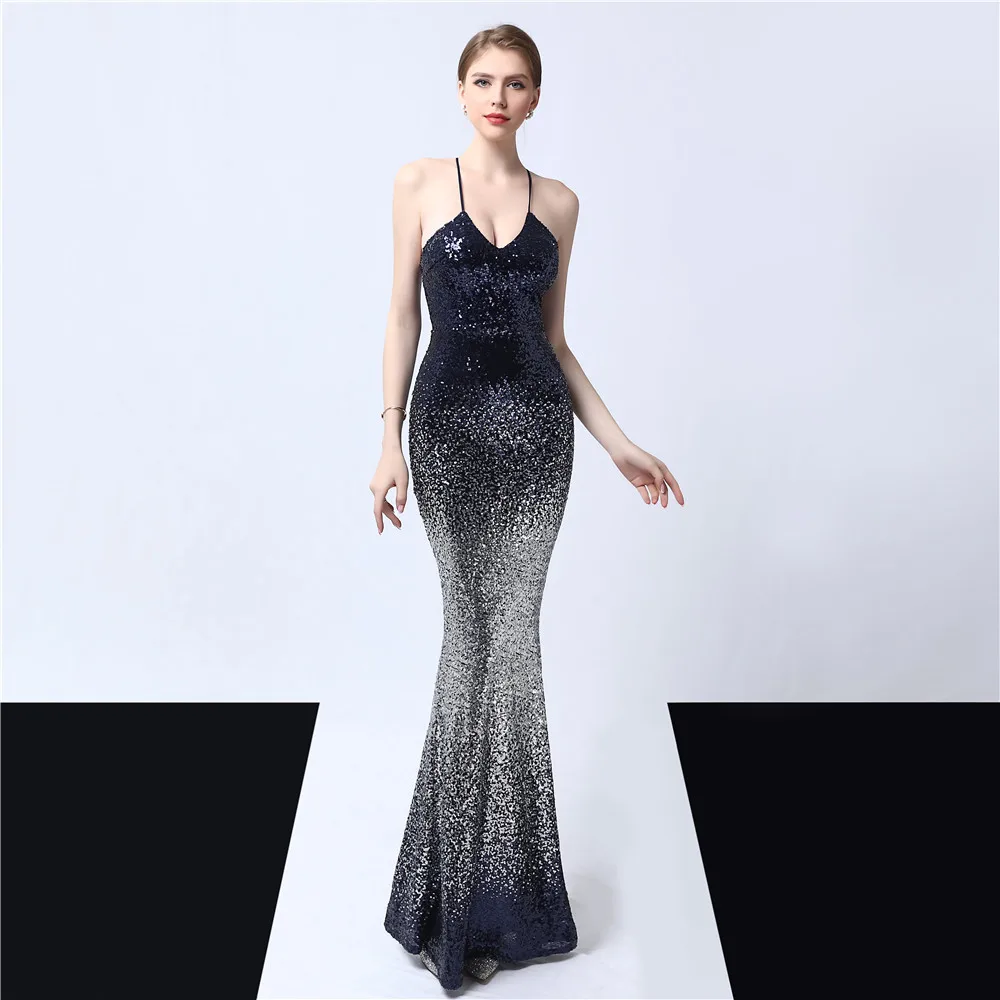 Robe de soirée sirène dos nu à paillettes pour femmes, personnalisée, fibre