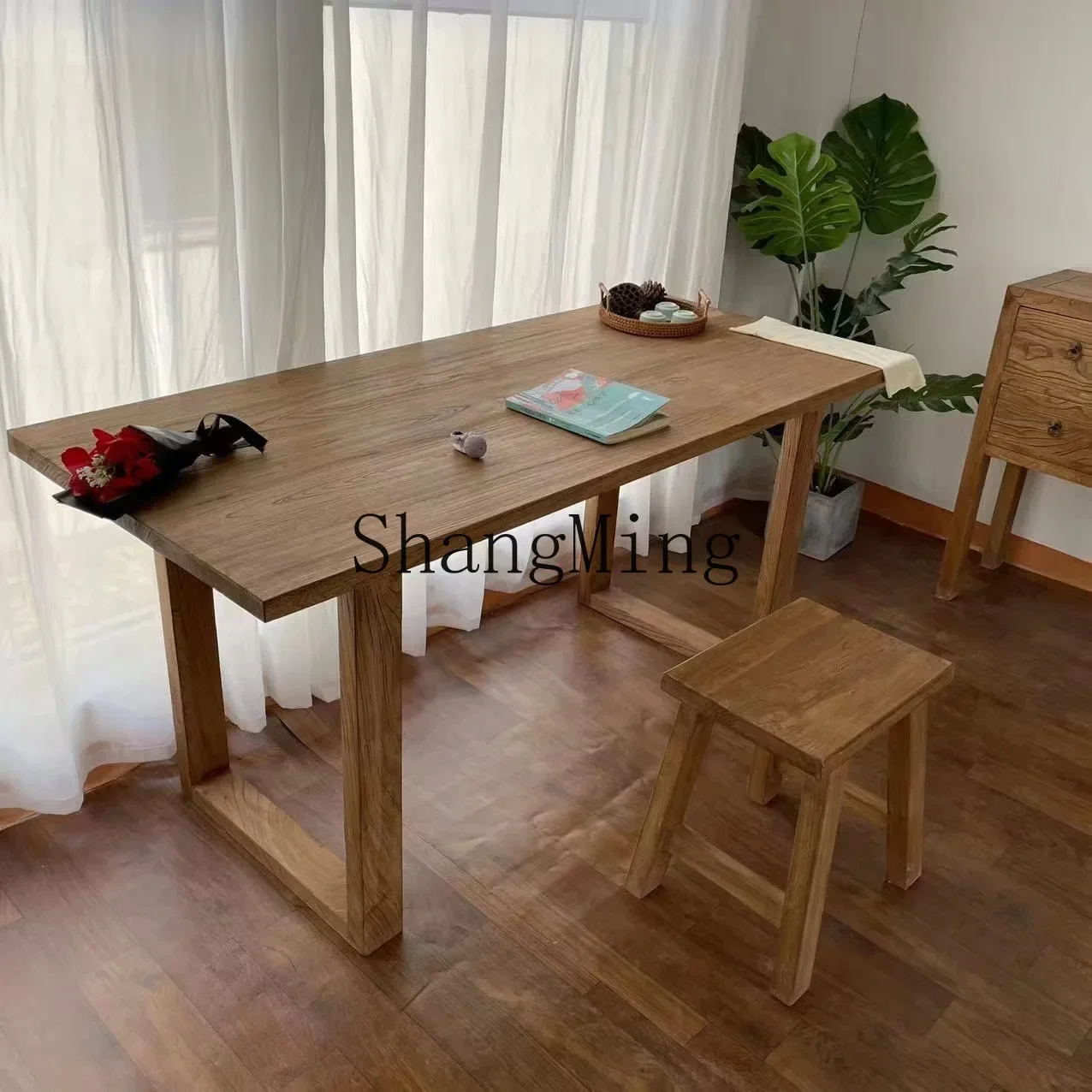 CLL  Chinese old elm computer table household flat square wood leg table solid wood against the wall