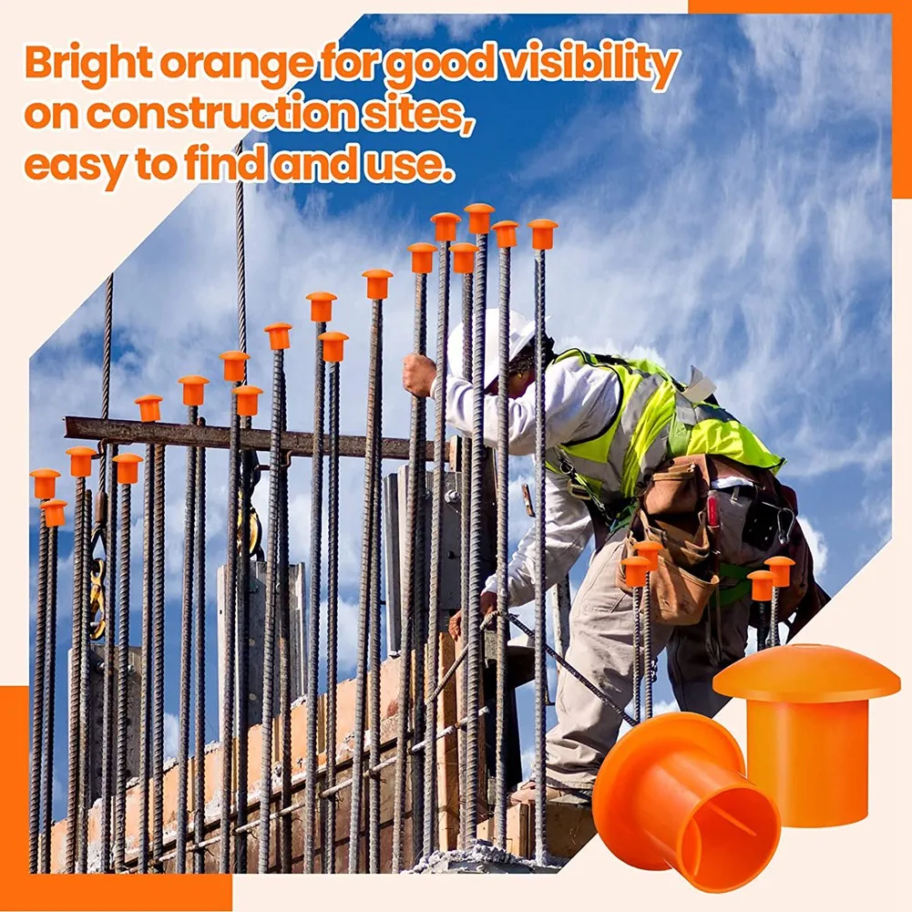 غطاء حديد فطر بلاستيكي آمن ، مناسب لحديد التسليح 7 ، لون برتقالي ، من 3 إلى 3 ، x وx وx x وinches ،