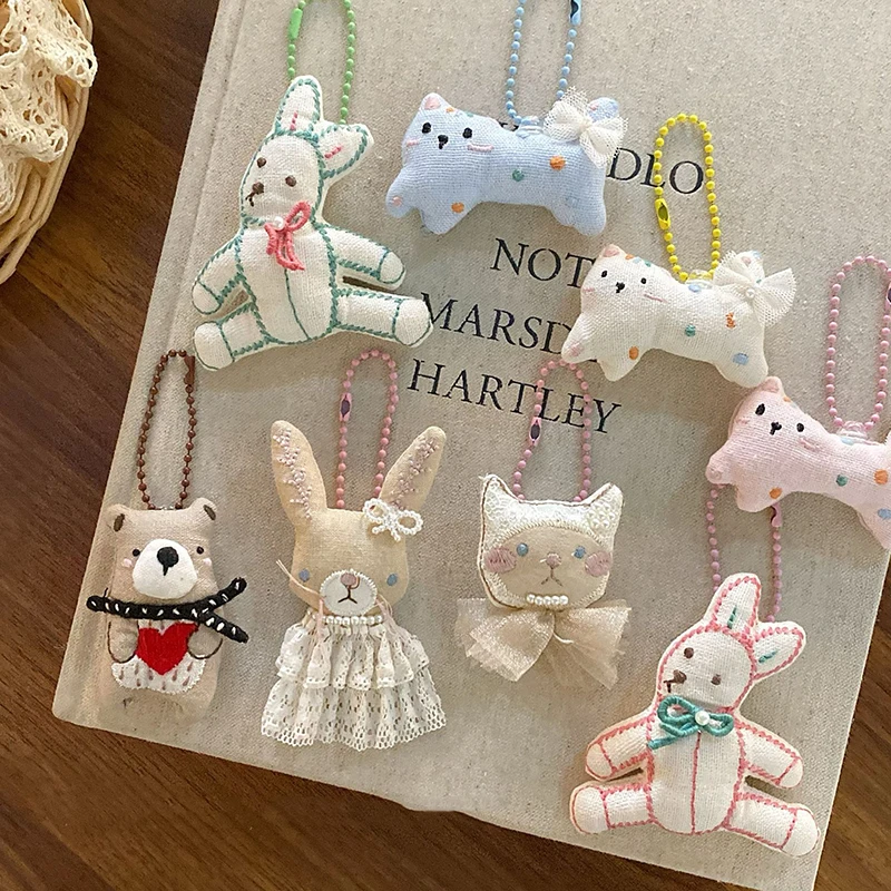 Kawaii брелок с изображением кота, кролика и медведя, мультяшный плюшевый брелок для ключей, милый держатель для ключей, подвесное украшение, подарок на день рождения