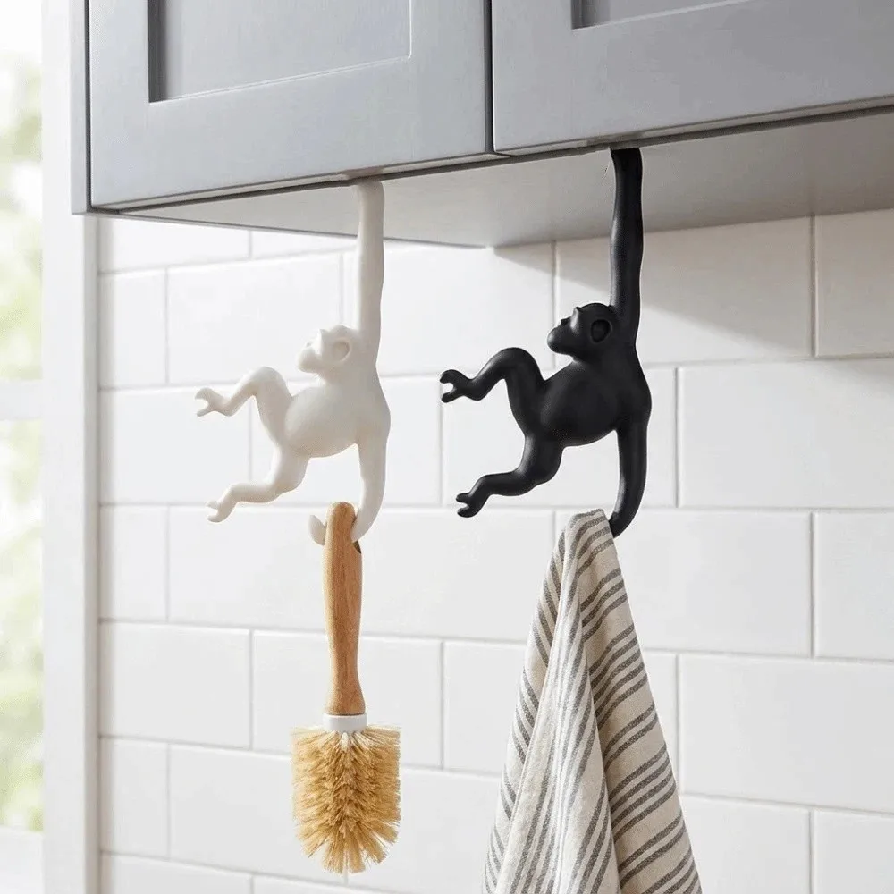 Multi-functional 3D Printed Monkey Shaped Wall Hook Punch-free Decorative Banana Holder Plastic Key Hanger Home Decoration