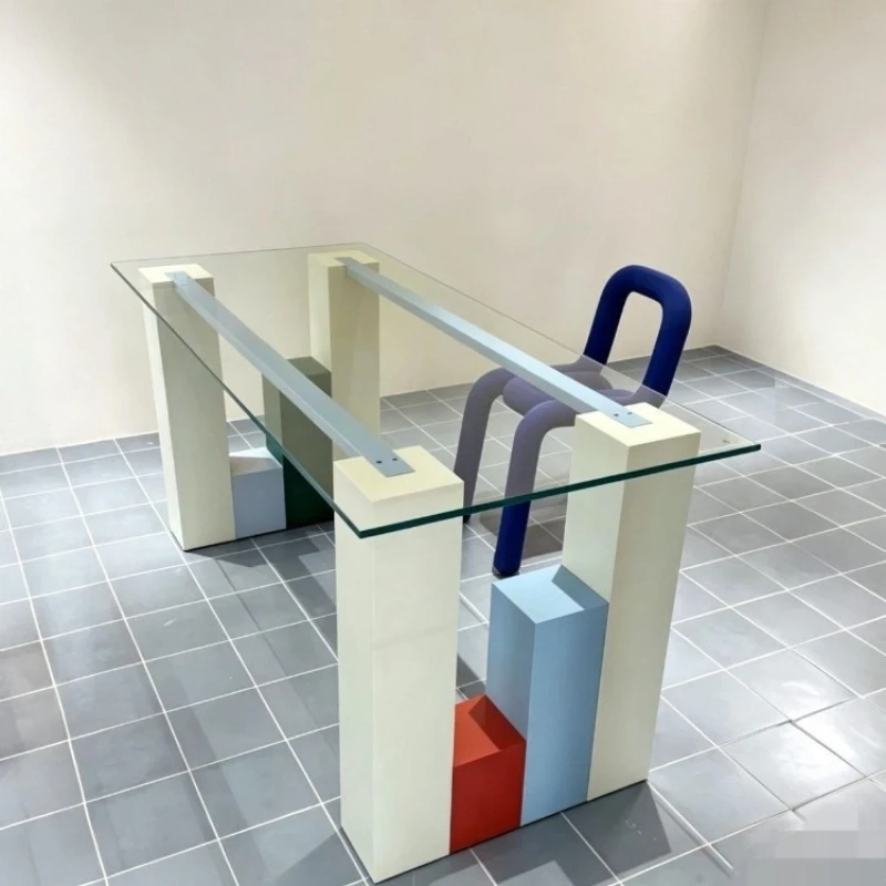 Medieval modern simple color desk glass computer desk desk writing table