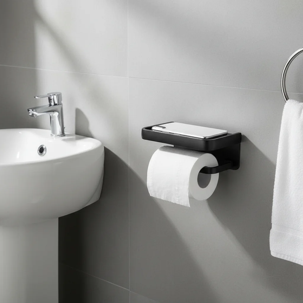 

Toilet Paper Holder Multifunctional Bathroom Roll Storage Rack Wall-Mounted Organizer 1PC