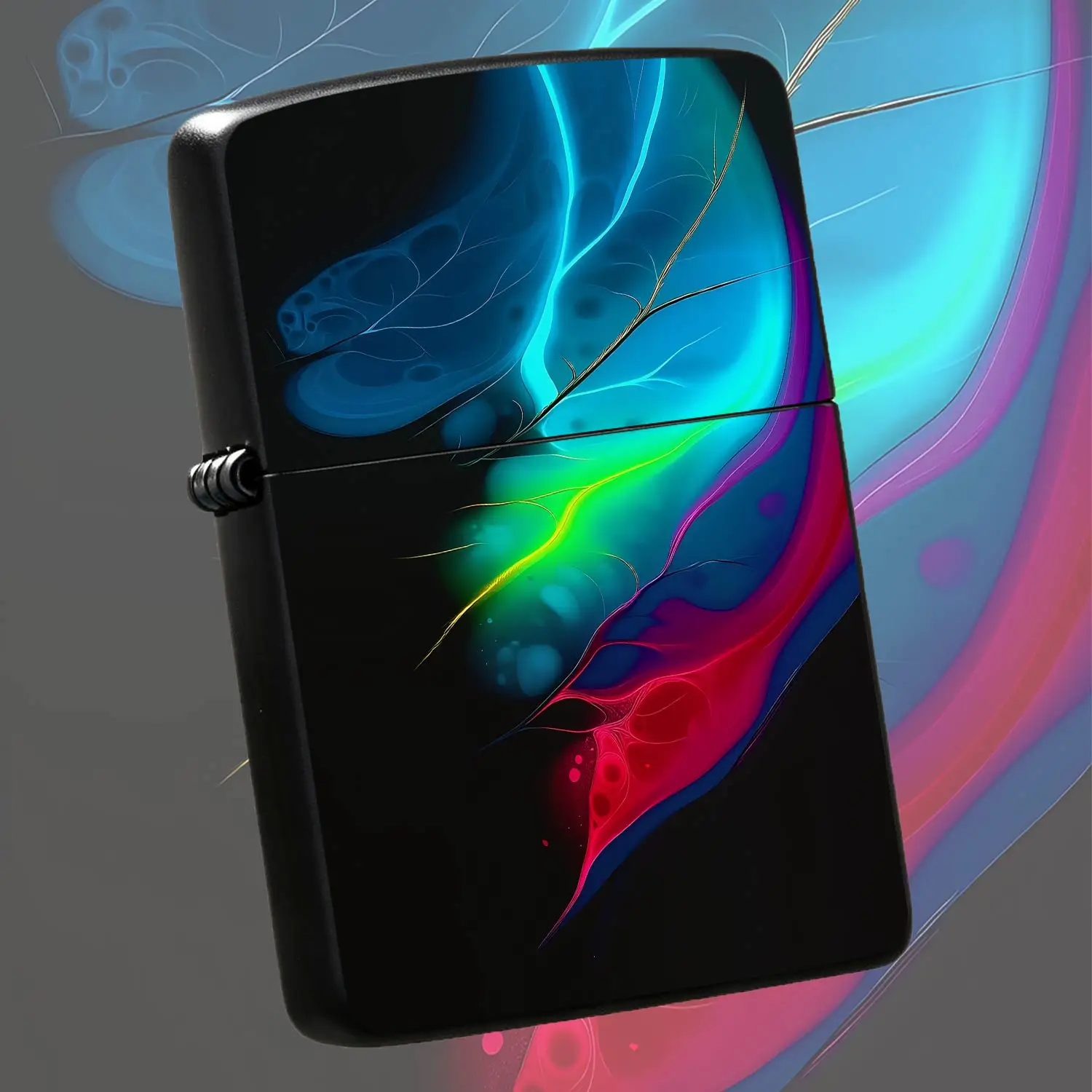 Stylish Lighter With Neon Gradient Abstract Art Pattern, Glowing Colorful Flowing Design On Dark Background, Portable Exquisite Daily Carry Item, Suitable For Dating, Camping, Gathering And All Scenarios, Nice Unique Gi A Humorous And Inter
