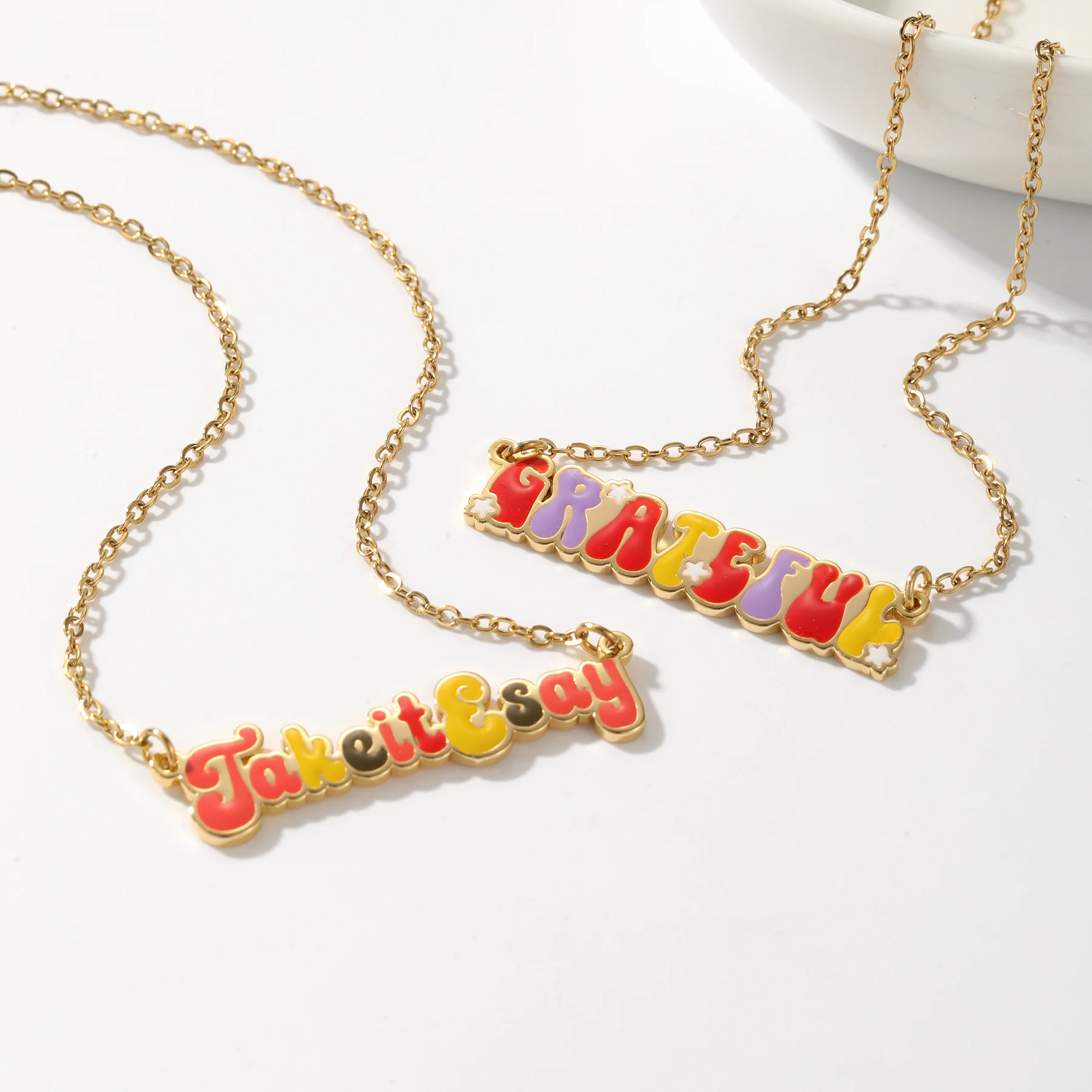 Custom Enamel Bubble Letter Necklace Color Dopamine Nameplate Necklace Christmas Jewelry Necklace for Women Inspirational Gift