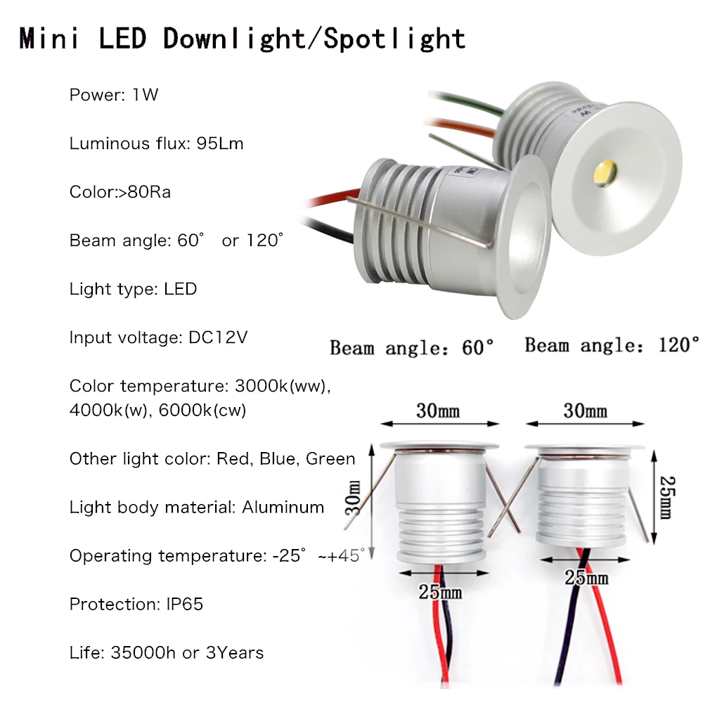 1W Mini oprawy typu Downlight 12V mały ściemnialny reflektor schodowy szafka kuchenna z światło punktowe otoczenia 25mm wpuszczana oświetlenie