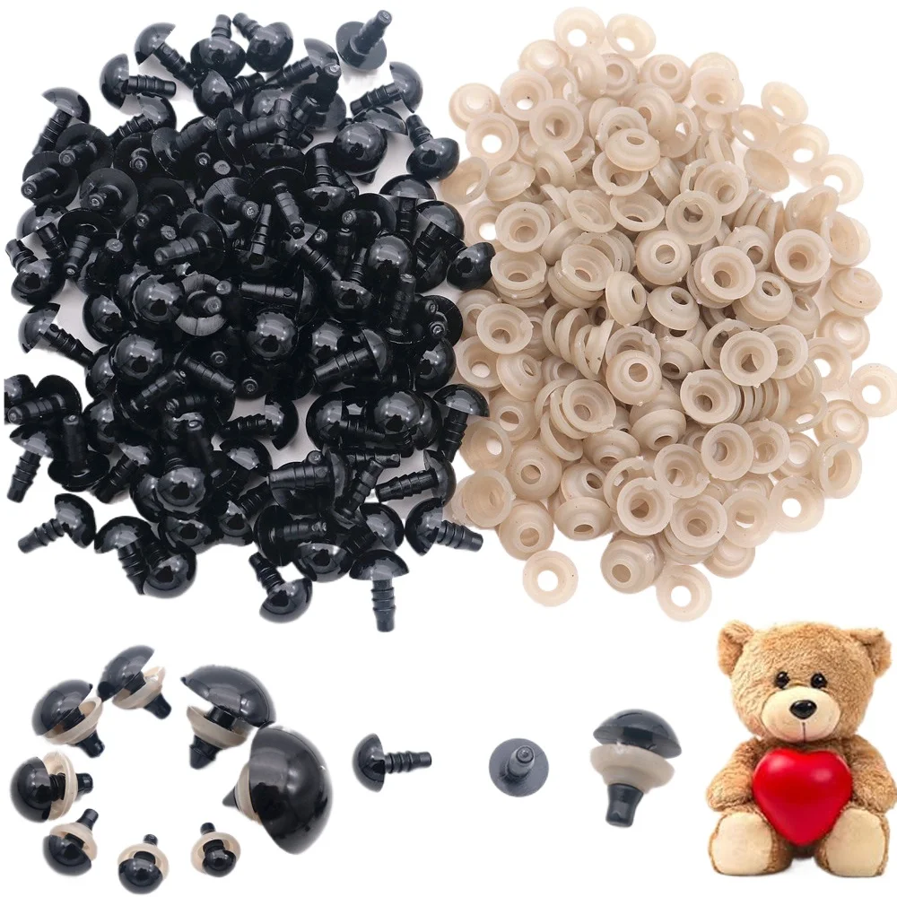 50 Stück 5–24 mm schwarze Sicherheitsaugen mit Unterlegscheiben zum Häkeln, Amigurumi-Kuscheltieraugen, DIY-Puppe, Plüschherstellung, Bastelbedarf