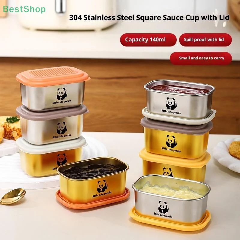 ♥♥Stainless Steel Condiment Dish Sauce Cup With Sealed Lid Leak-proof Salad Ketchup Portable Picnic Dish