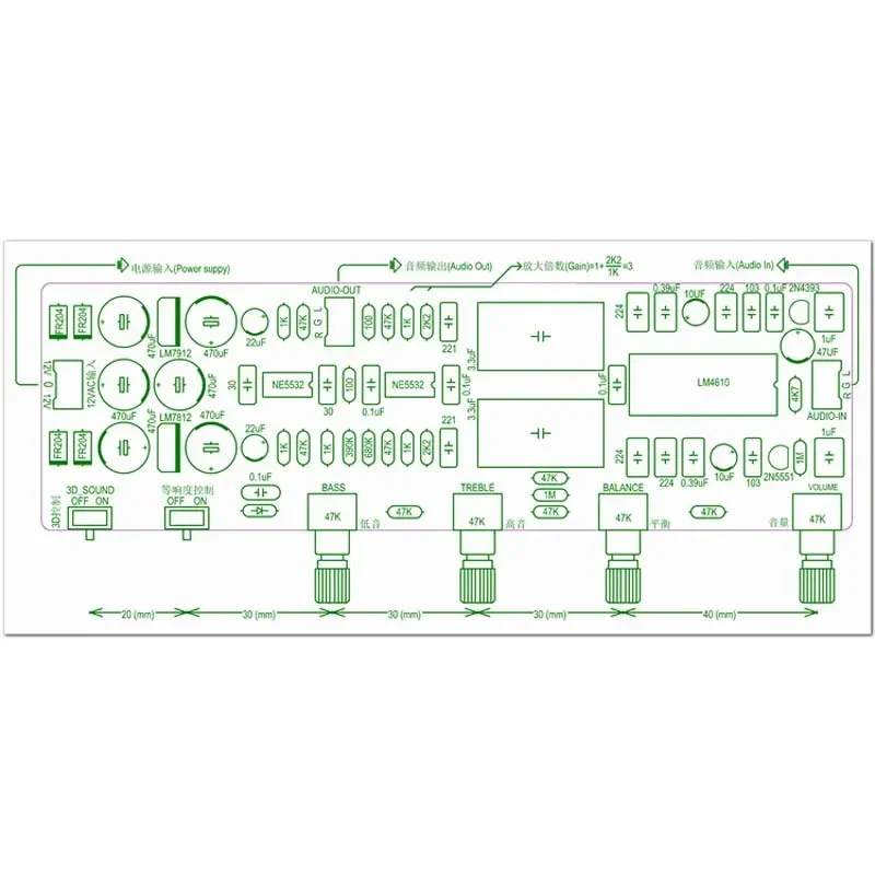 HiFi LM4610 Preamplifier Board 3D Surrounding Balance Audio Preamp NE5532 Bass Treble Tone Conrtol Stereo Pre Amplifier