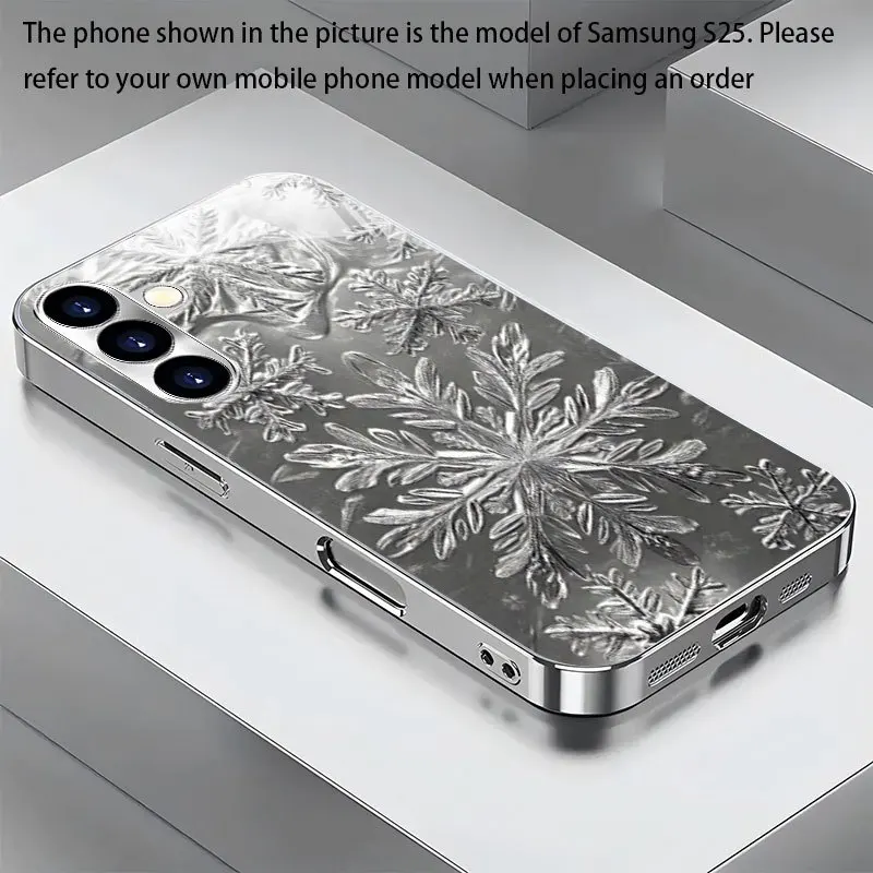 Close-up photo of summer ice flower electroplated silver phone case for SamsungGalaxyS26 S25 S24 S23 S22FE/Ultra/Plus drop Cover