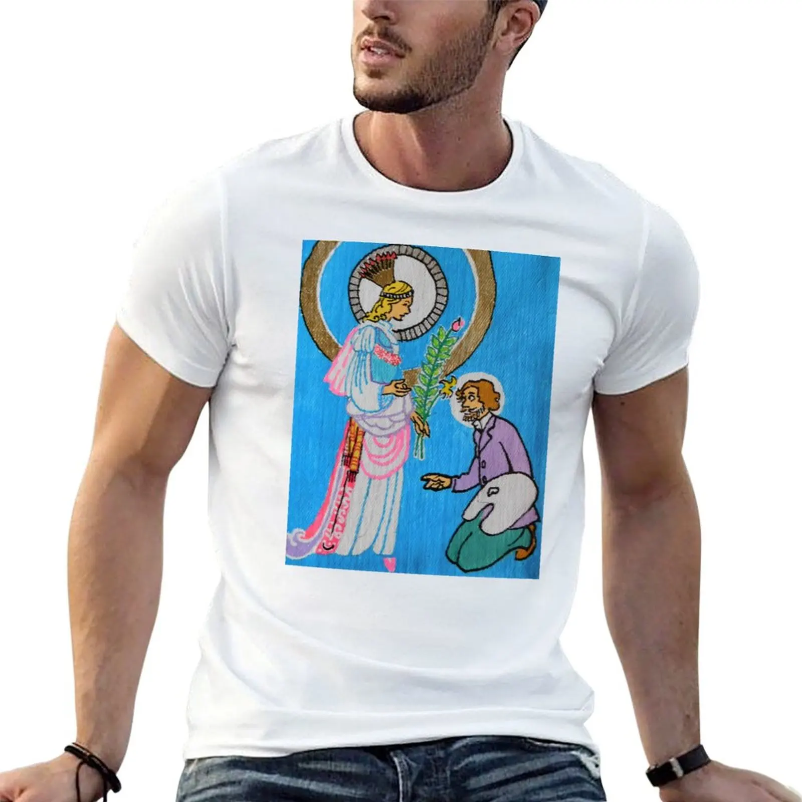 Camiseta Consoling Virgin de James Ensore y recreada por Fearxx R. Thompson, camisetas de anime para hombre, camisetas con estampados