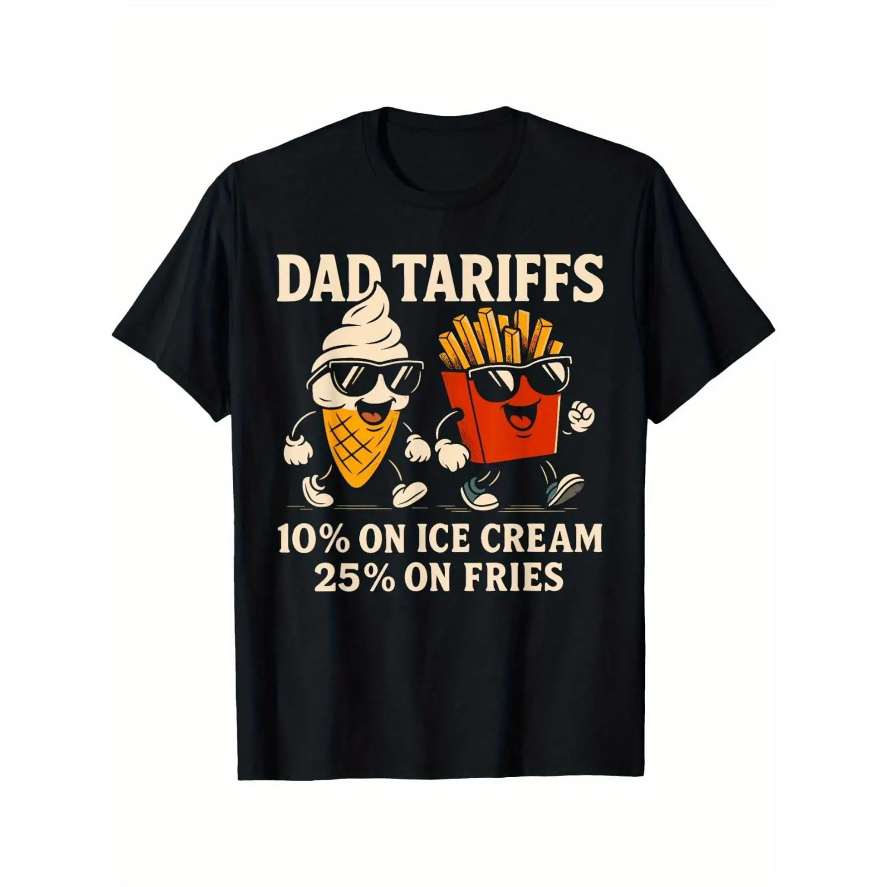 

Women's Funny Father's Day T-Shirt - Humorous "Dad Tariffs" Graphic with Ice & Fries Design, Casual Short Sleeve Round Neck
