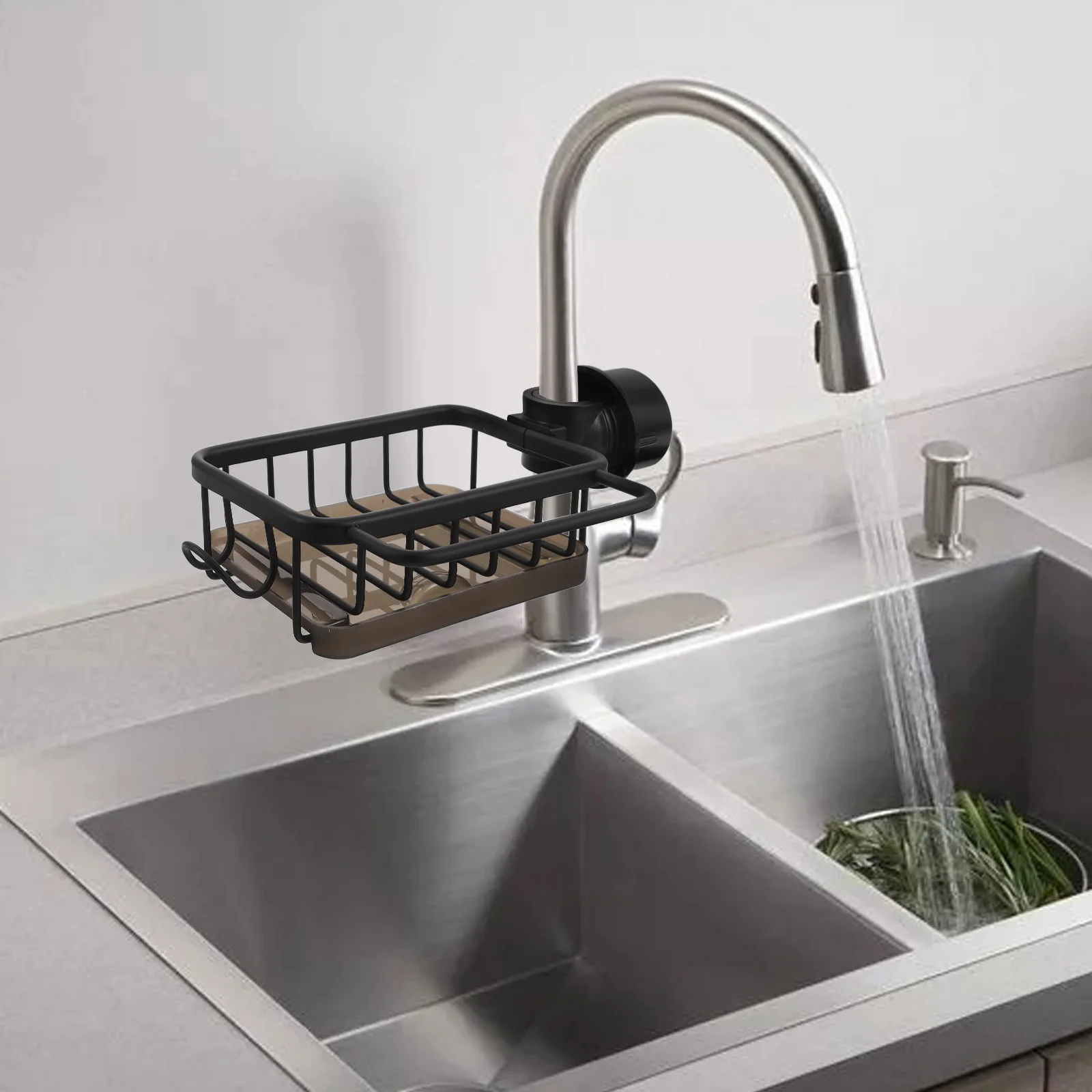 

Kitchen Sink Organizer Rack Over Faucet Storage Caddy For Sponge Dishcloth Scrubber Drain Shelf Space Saving