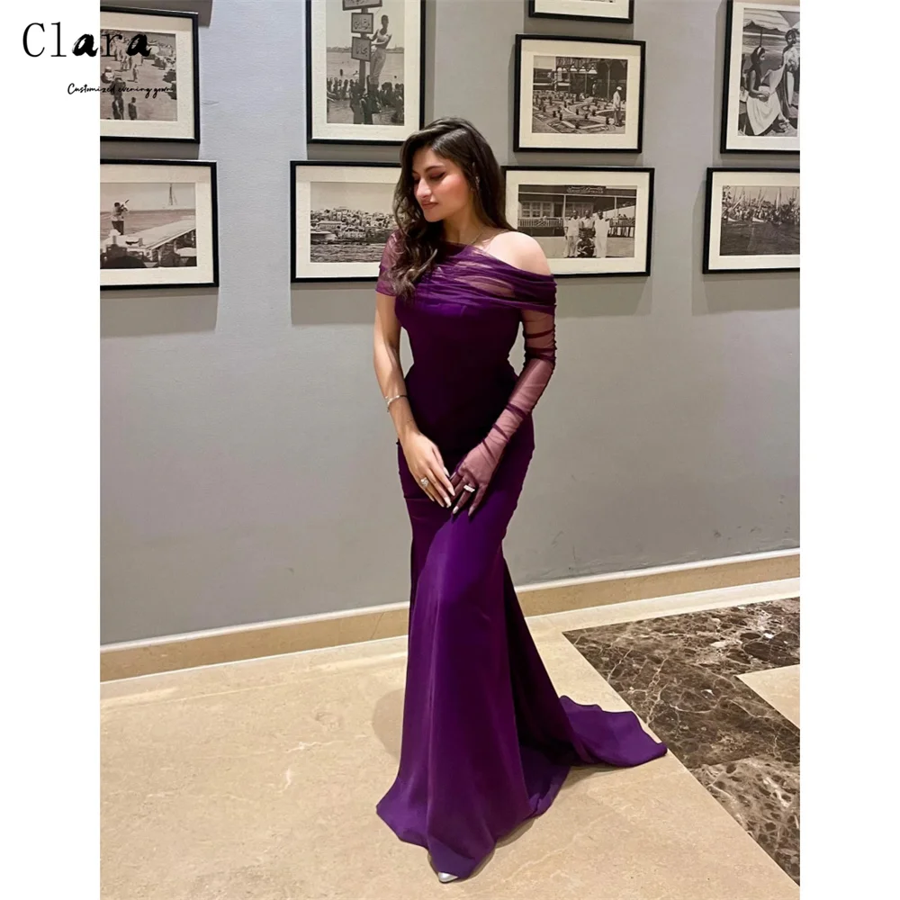 

Вечерние платья Clara Custom: фиолетовое, с открытыми плечами, длинными рукавами, фасон «рыбий хвост», элегантные и шикарные, класса люкс, для вечеринок и выпускных 2026