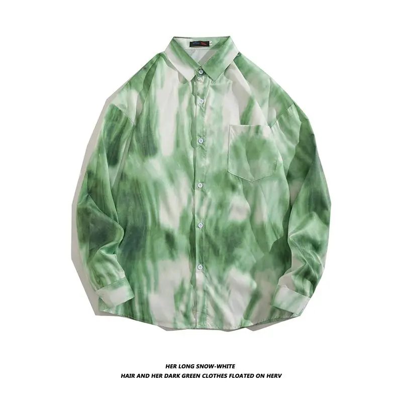 Spring Autumn New Turn-down Collar Fashion Long Sleeve Shirt Man High Street Casual Loose Button Cardigan Printing Y2K Tops
