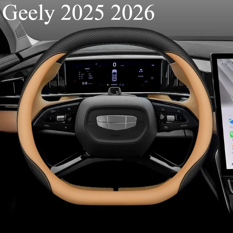Leather Car Steering Wheel Cover for Geely Coolray Preface Monjaro Starray Emgrand Cityray Okovango 2025 2026 Accessories