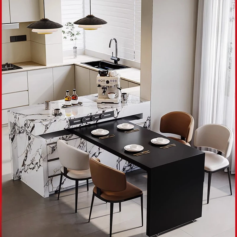 

Rock Slab Rotating Island Table Integrated Dining Table Household Multi-functional Storage Folding Guide Table