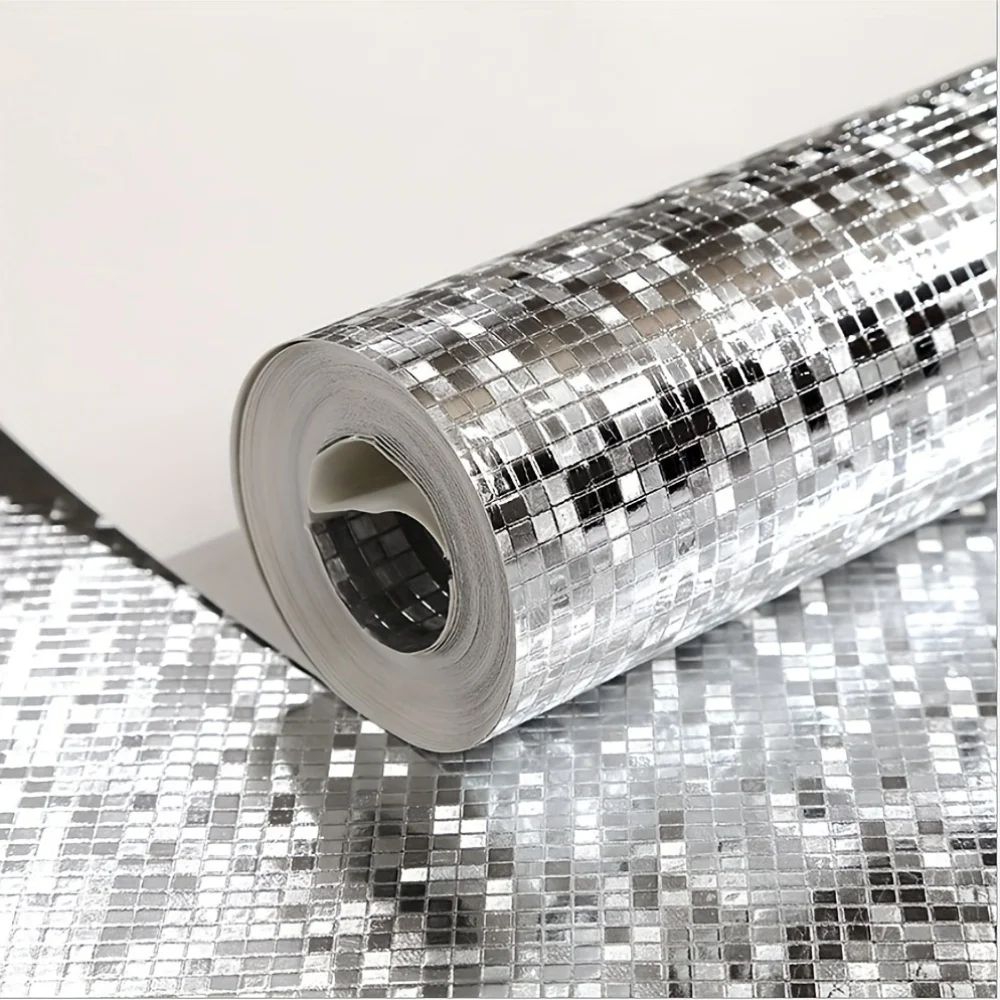 

Himykea Contemporary Style PVC Reflective 3D Wallpaper in Golden Silver Golden Foil Lattice Mosaic for Living Room, Ceiling, Shop Decoration, Coffee Counter, And Restaurant, Measuring 20.87"W X 393.7"L, Non-Pasted