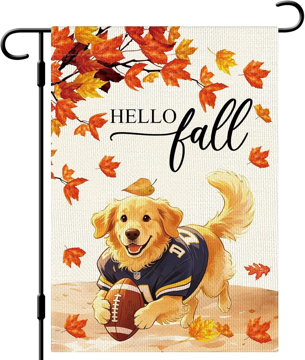 DLZDN Fall Dog Garden Flag Golden Retriever Football Maple Leaves Flag 12×18 Inch Double Side Vertical Burlap Farmhouse Yard yyi