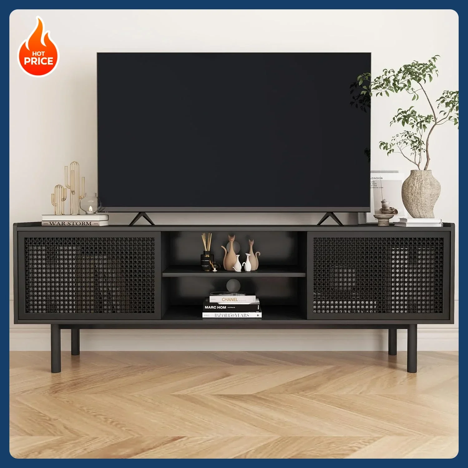 

[Новое поступление! ] Подставка под телевизор для телевизоров до 70 дюймов, акцентный железный шкаф для хранения из ротанга Подставки для телевизора Развлекательный медиа-центр Co